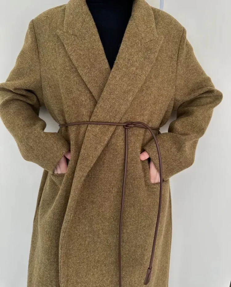 Ro* pokazuj wełniany płaszcz 24 jesień i zima przedłużona minimalna wełniana płaszcz