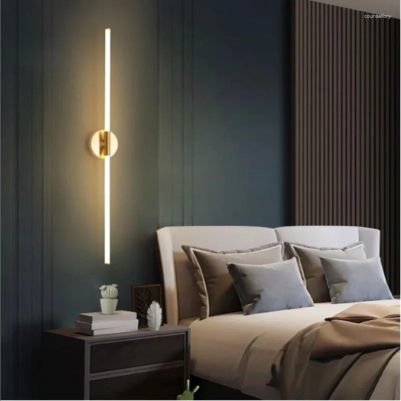Lâmpadas de parede estilo europeu ouro moderno led simples quarto estudo lâmpada cabeceira criativo acrílico luz guia tubo sala estar