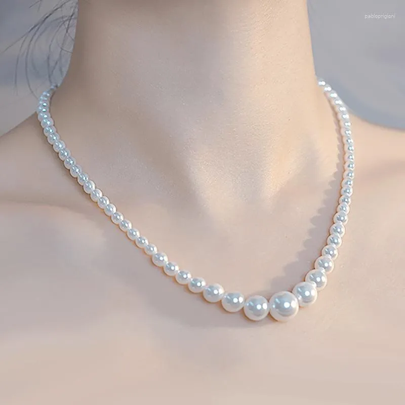 Catene Collana di perle di conchiglia d'argento Donna Luce Splendida Nicchia Design Senso Stacked Choker Catena Clavicola_voghion.com