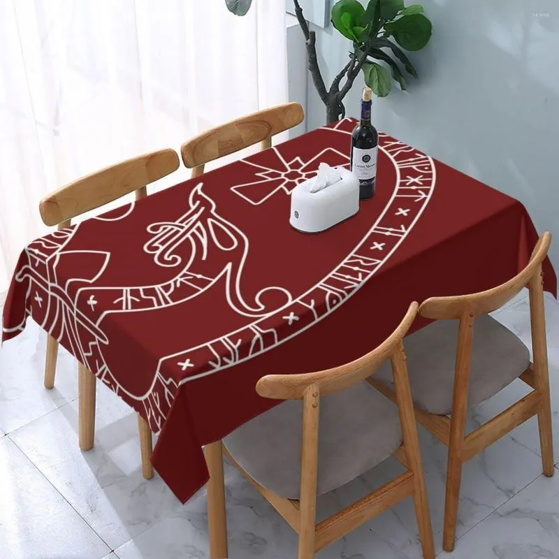 Toalha de mesa viking rune pedra escura bg linhas brancas retangular toalha de mesa de jantar doméstica para decoração de cozinha têxtil para casa