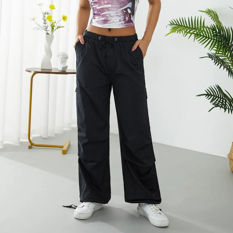 Pantaloni da donna Moda Donna Pantaloni larghi cargo con coulisse tinta unita con tasche multiple Abiti casual Streetwear Y2k Autunno