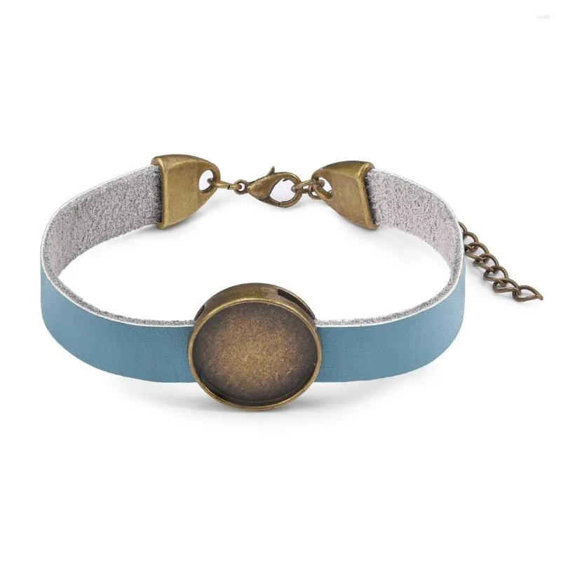 Braccialetti con ciondoli Retro in pelle Uomo Donna Braccialetti Base Impostazione Polsino 20mm Cabochon in vetro Vassoi vuoti Fai da te Creazione di gioielli di moda all'ingrosso