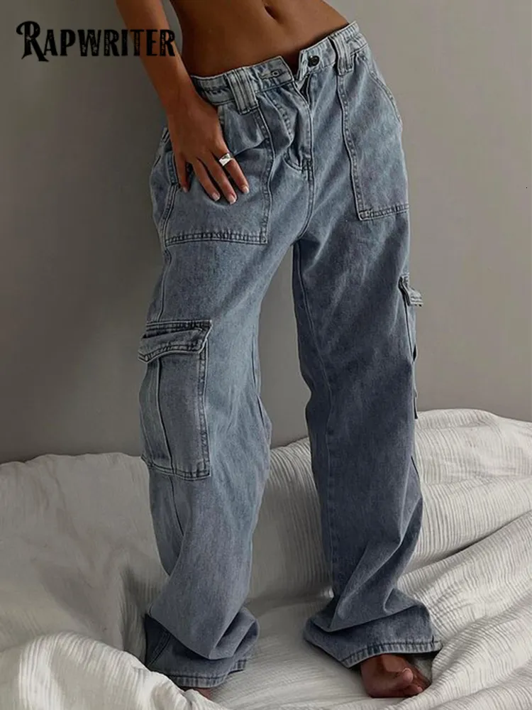 Jeans femininos rapwriter denim calças de carga mulheres 90s jeans para meninas moda feminina vintage cintura alta calças harajuku capris streetwear 230826