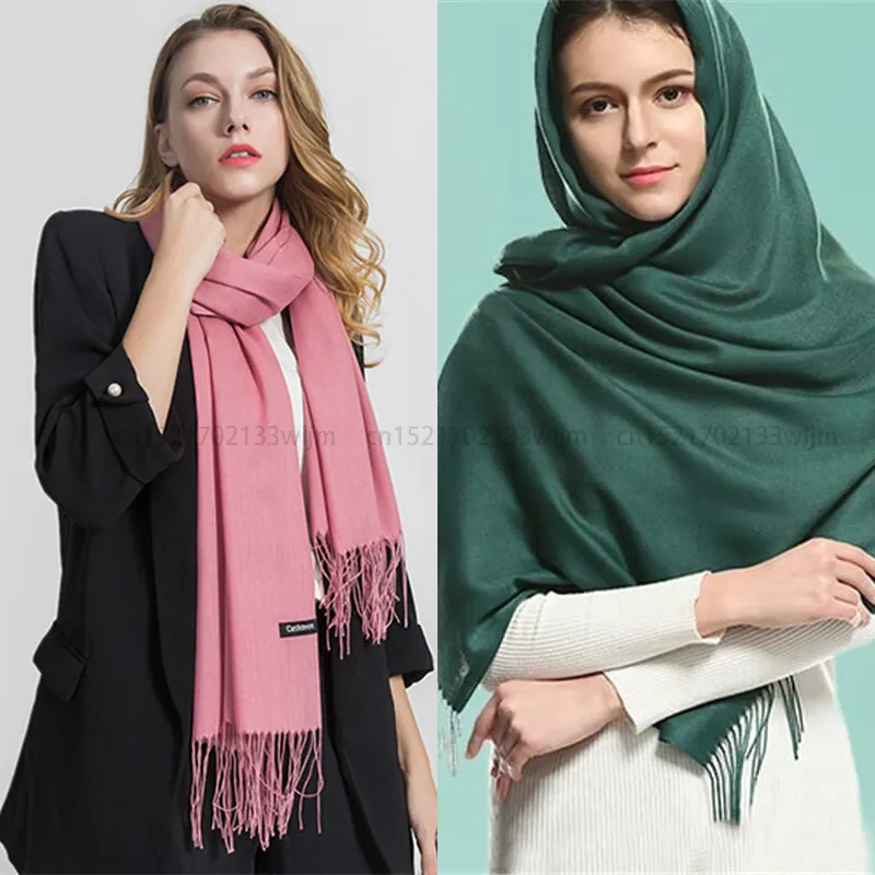 Scarves Fashion Winter Women Scarf Thin Shawls and Wraps Lady Solid Female Hijab Stoles Long Cashmere Pashmina Foulard Head Scarves 230826