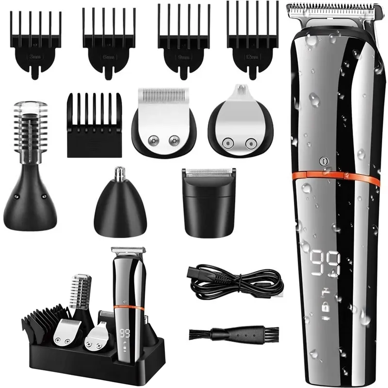 Rasoi elettrici All in One Tagliacapelli per barba per uomo Kit per toelettatura Sopracciglio Rasoio per corpo Tagliatore impermeabile ricaricabile 230826