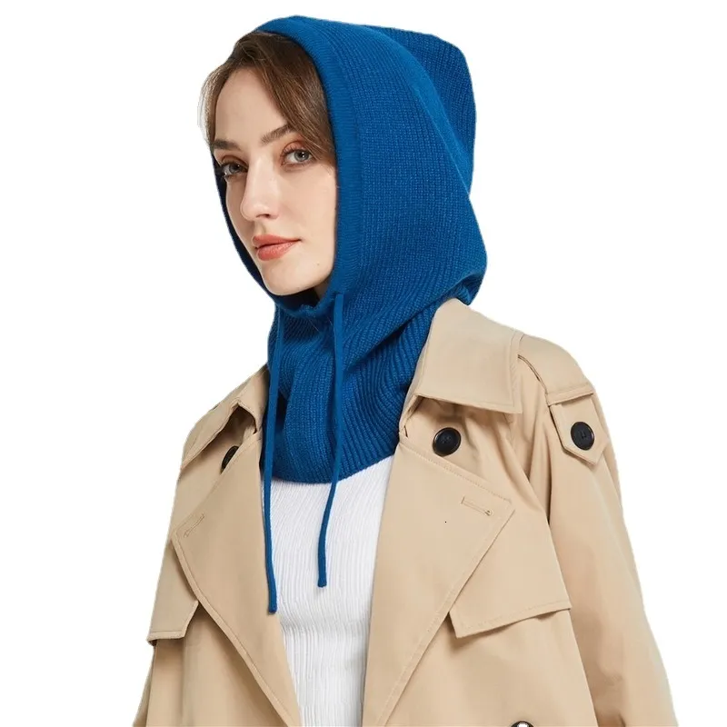 Sparsil unisexe tricot écharpe capuche chapeau hiver femmes cachemire bonnet Bonnet dame laine cou visage protéger cagoule Skullies hommes à capuche 230826