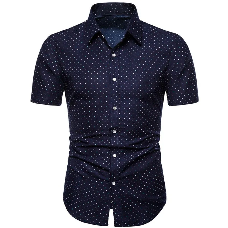 Chemises habillées pour hommes Hommes Summer Fashion Polka Dot Imprimé TurnDown Col Beach Ruché Slim Casual Manches courtes Tops Camisas de Hombre M5XL 230826