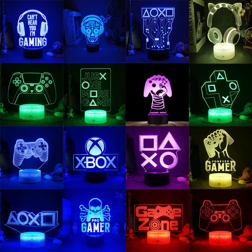 Dekorativa objekt Figurer 3D LED -spelinställningar RGB Lamp USB Powered Gaming Room Children's Lamp Bedroom Night Lights LED Bordlampan inomhusbelysning 230826