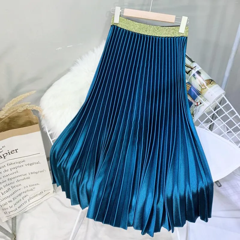 Skirts Autumn Women Fashion Brand A-Line Pleated High Waist Casual Elastic Midi Skirt Faldas Mujer Saias