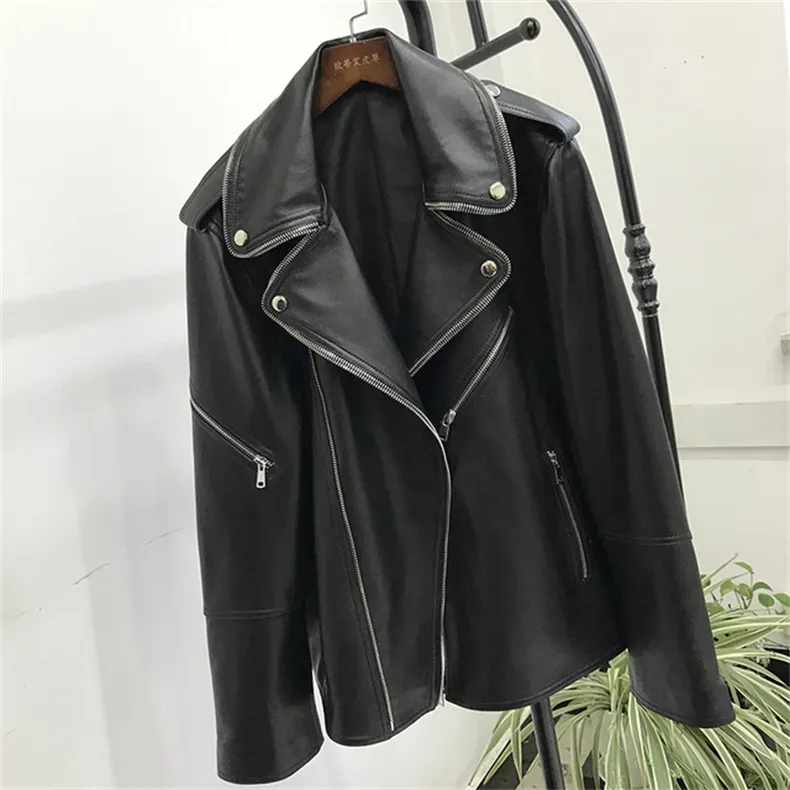 سترات نسائية Sungtin Women Lource Pu Leather Jacket Stuck Black Soft Faux Leather Jacket Street Moto Biker Relike Coat Jacket Stack