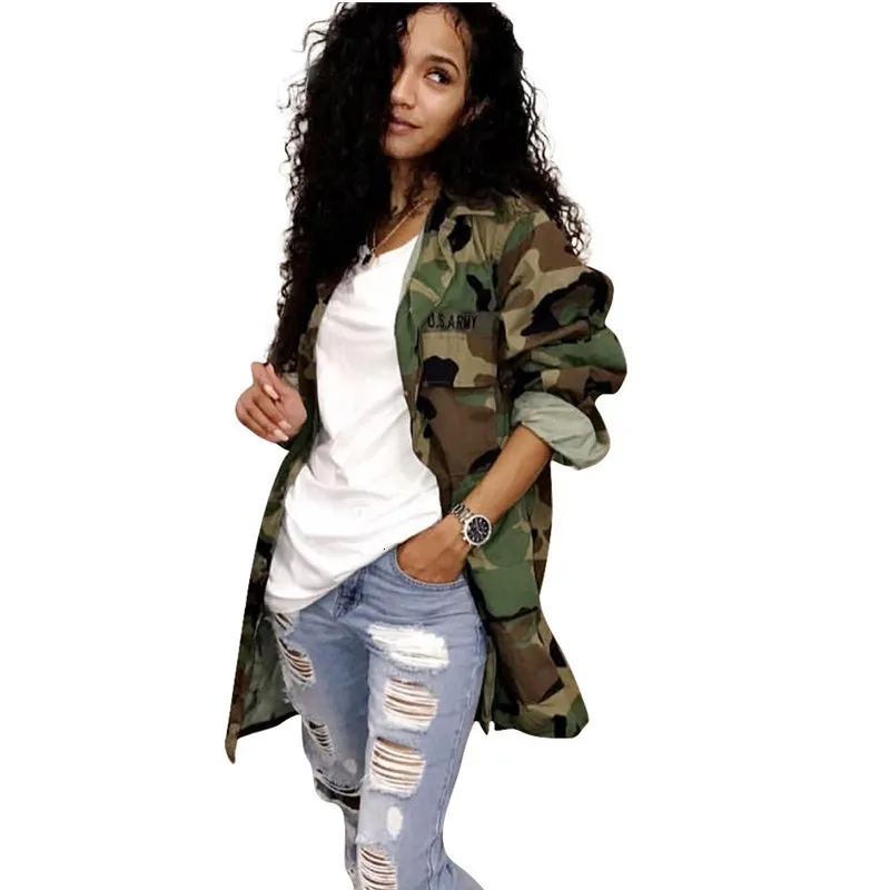 Kvinnor s jackor Green Camouflage Long Plus Size Sleeve Camo Streetwear Coat Femme 230826