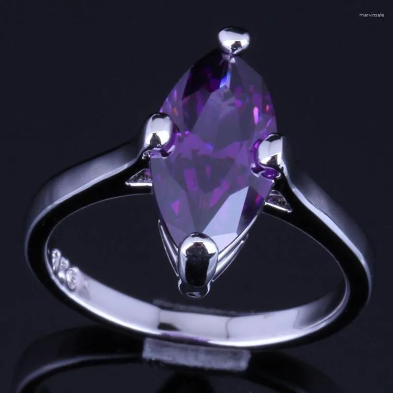 Cluster Rings Graceful Purple Cubic Zirconia Silver Plated Ring V0115