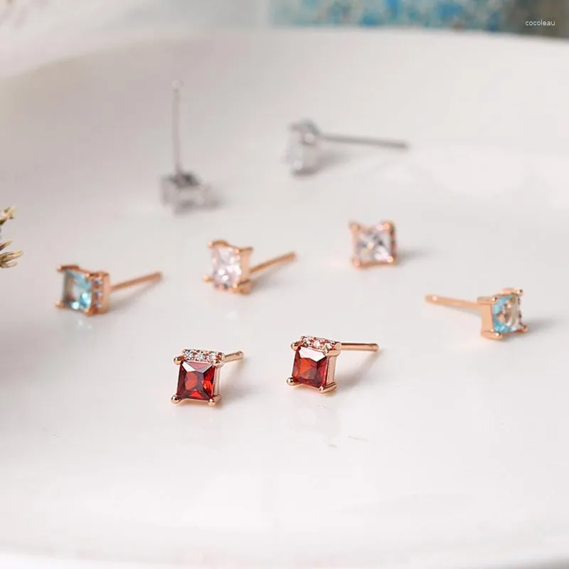 Studörhängen Dainty för kvinnor Little Cute Square Cubic Zirconia Rose Gold Color Earing Fashion Engagement Girl Jewelry E081