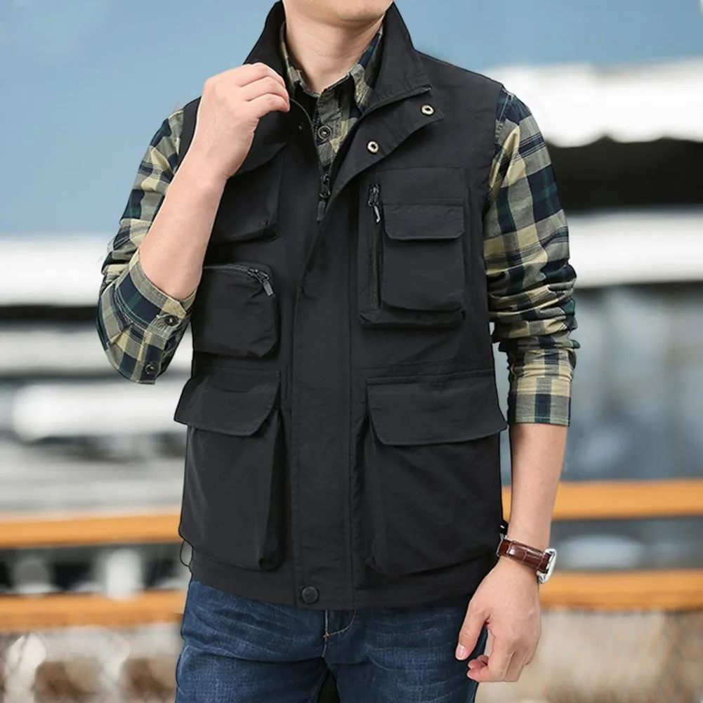 Men's Casual Outdoor Work Fishing Travel Photo Cargo Vest Jacket Multi  Pockets Running Top Men Men's Big And Tall Shirts Shirts for Men Big And  Tall