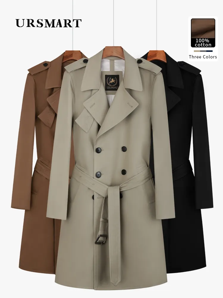 Gabardinas para hombres Gabardina de algodón de longitud media con solapa grande para hombres con chaqueta de plumón para hombres de color café de moda británica con doble botonadura 230826