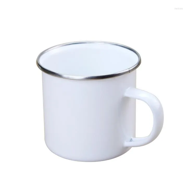 Tazas 48 unids 12 oz Taza de esmalte de sublimación Transferencia de calor Vasos esmaltados con mango 350 ml Café sublimado blanco en blanco SN4028