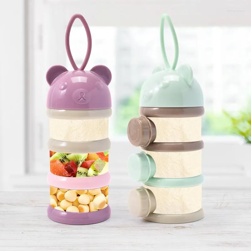 Bouteilles de stockage pour bébé, boîte de nourriture Portable 3/4 couches, conteneur Style ours pour tout-petits, gobelets d'alimentation pour lait en poudre pour enfants