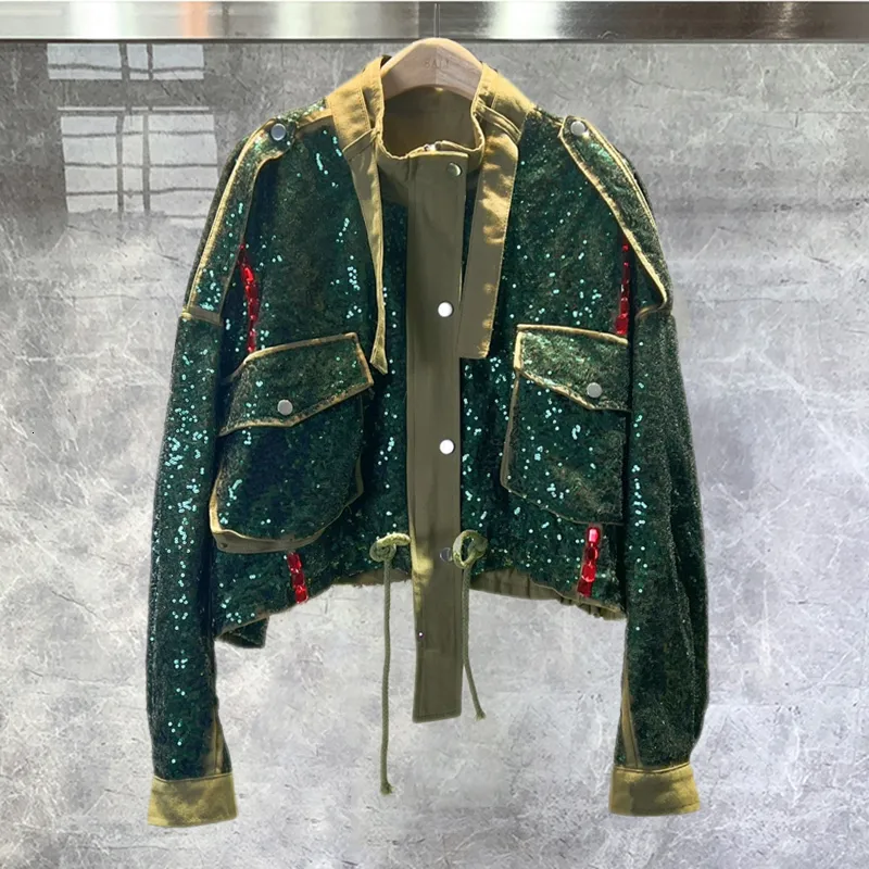 Men's Jackets Fall High Quality Workwear Jacket Women Short Fashion Sequin Studded Ins Foreign Style Shiny Stage Costumes 230826