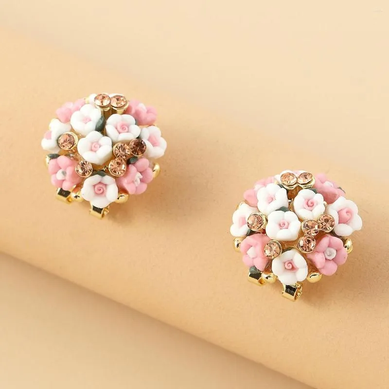 Boucles d'oreilles Rose strass Zircon pour femmes, boucle de tempérament léger, bijoux de luxe, accessoire de mode, cadeau