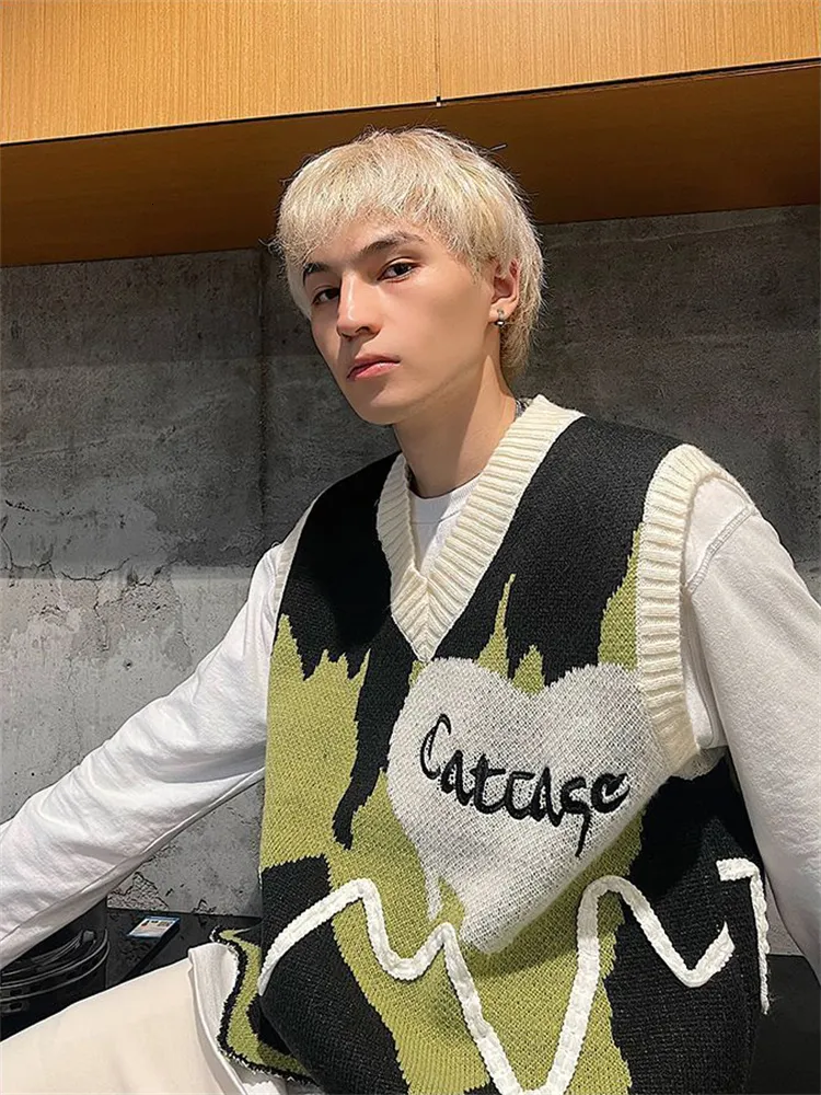 Мужские свитера Harajuku Vintage Colorblock Pulver Sweater Жилета мужская женская одежда Y2K Негабаритный трикот