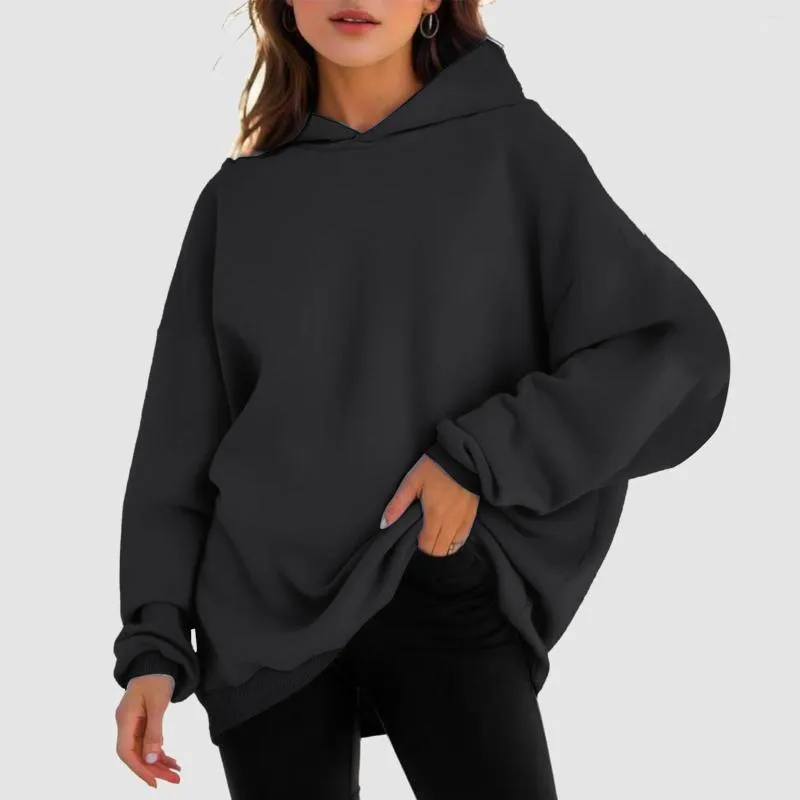 Women s Solid Color Harajuku Oversized Leisure Hooded Sweatshirt