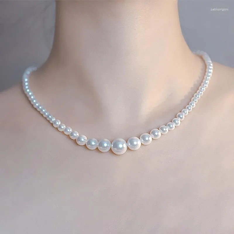Catene Collana di perle di conchiglia d'argento Donna Luce Splendida Nicchia Design Senso Stacked Choker Catena Clavicola_voghion.com