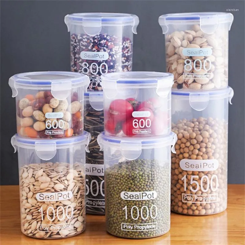 Opslag Flessen 600-1500ML Voedsel Containers Verzegelde Potten Vochtbestendige Schaal Doos Keuken Grof Granen Bonen Transparante organizer