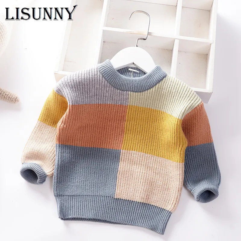 Pullover Autumn Winter Baby Boys Sweater Girl Children Knitted Clothes Kids Pullover Jumper Toddler Sweater Plaid Color Matching 230826