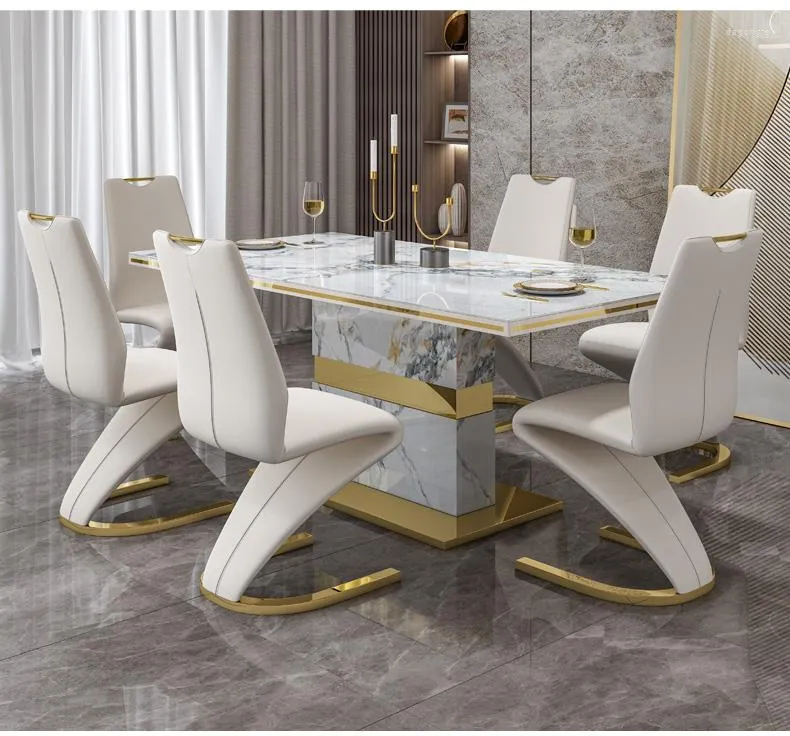 Dinnerware Sets Bright Rock Table Home Modern Simple Luxury High-end Rectangular Dining Tables And Chairs Combination