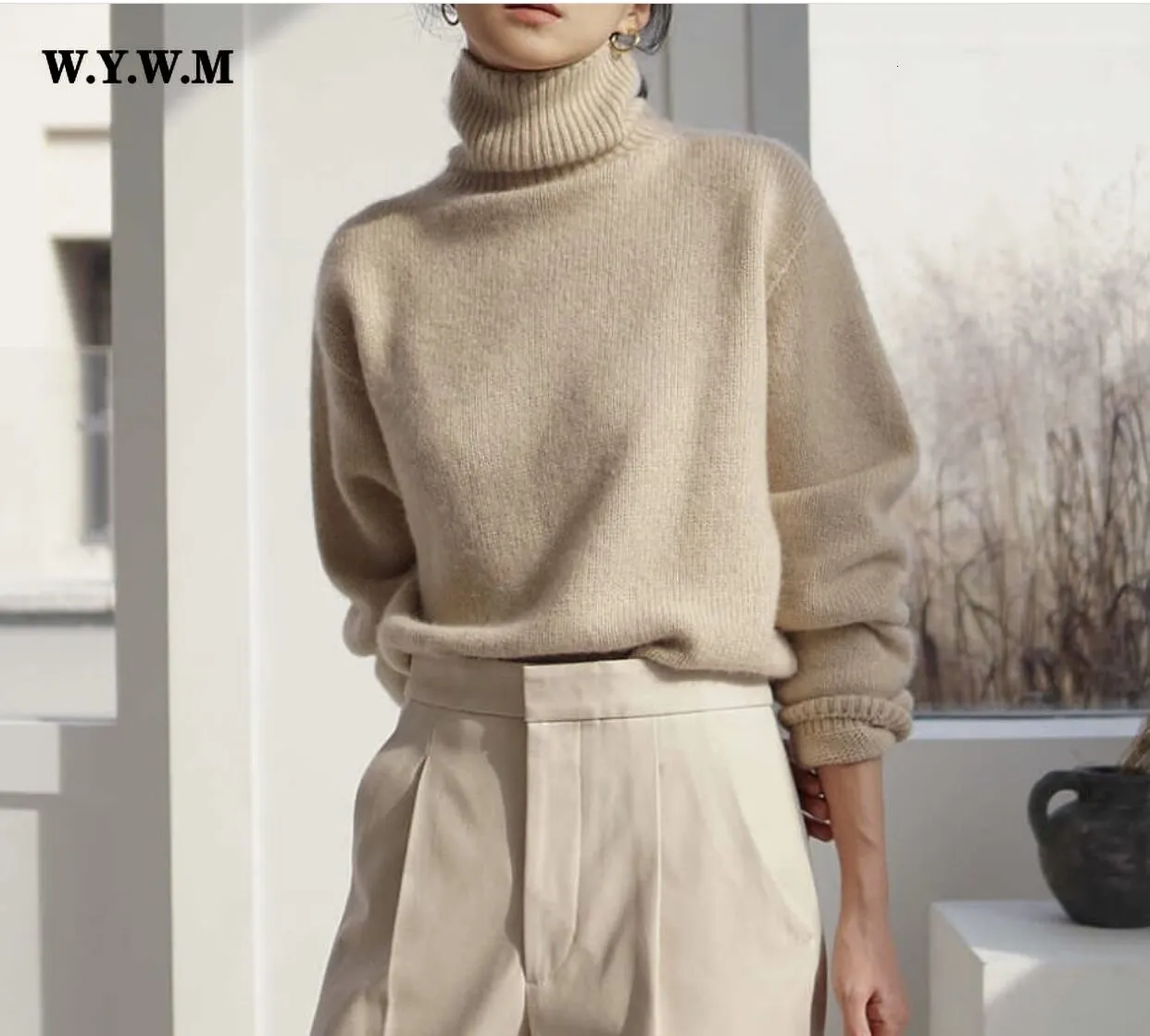 Suéteres femininos Wywm Cashmere Elegante Tartaruga Pescoço Mulheres Suéter Macio Malha Básica Pulôveres O Pescoço Solto Quente Feminino Malhas Jumper 230826