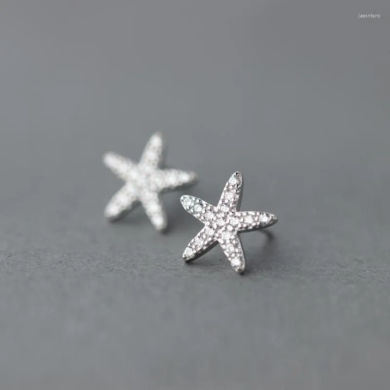 Studörhängen MloveAcc 925 Sterling Silver Star Tropical Starfish for Women Clear CZ Fashion Jewelry Bijoux