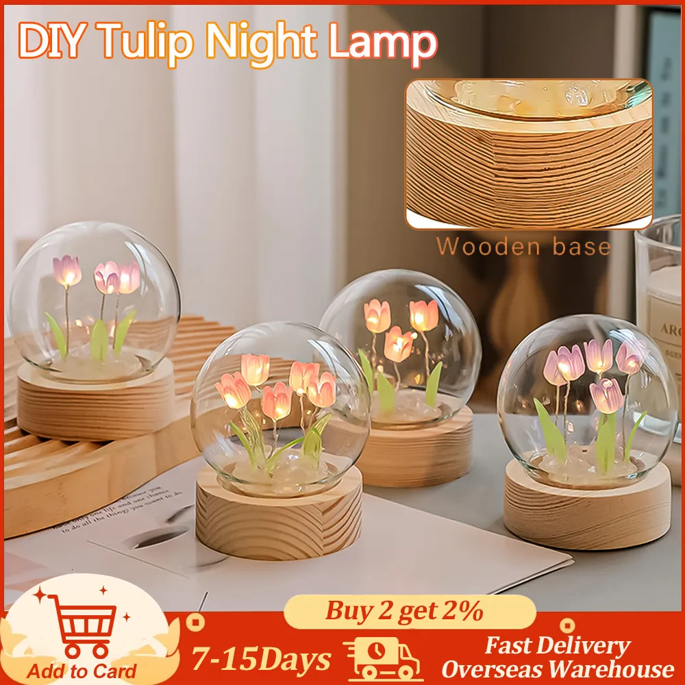 Objets décoratifs Figurines DIY Tulip Night Light Fleurs faites à la main LED Nouveauté Lumière Ambiance Lampe Décoration de la maison Jour pour les amis de la famille 230826