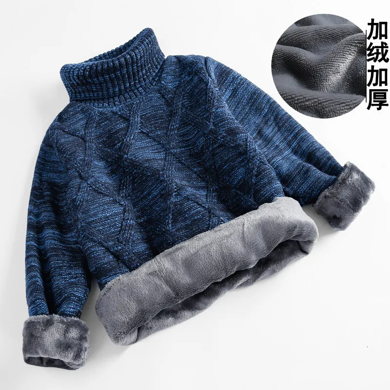 Pullover Winter Big Children Thick Sweaters Boy Girl Knitted Turtleneck Kids High Collar Pullover Sweater Plus Velvet Warm Knitwear 2-10Y 230826