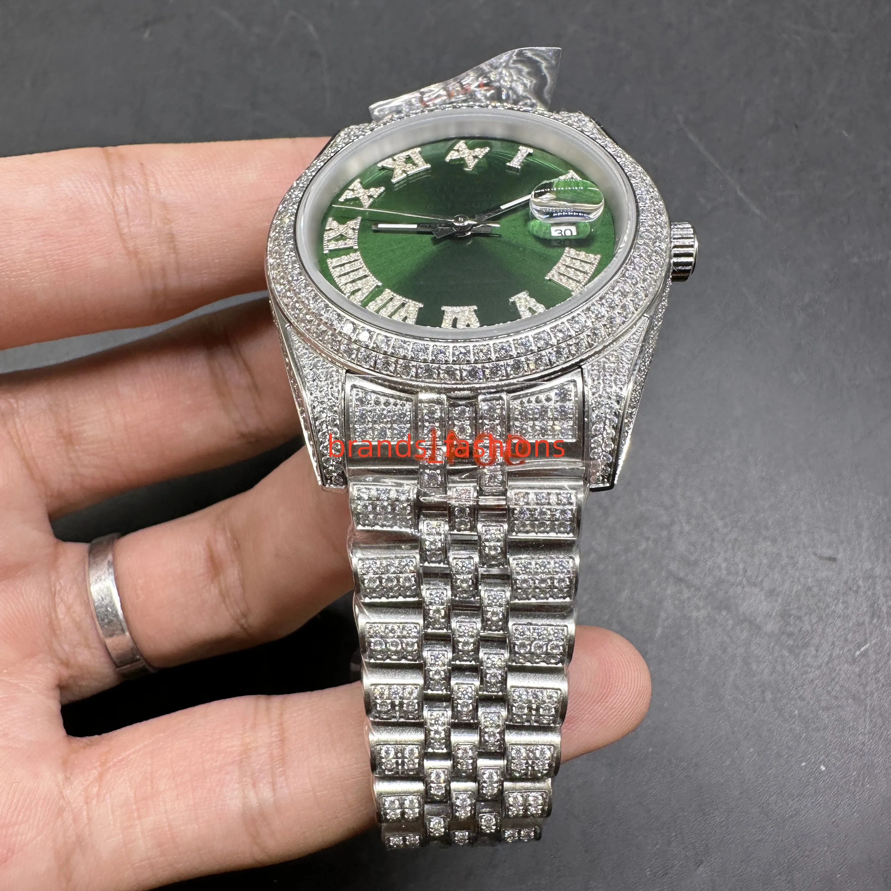 Mens silver watch with green cheap face