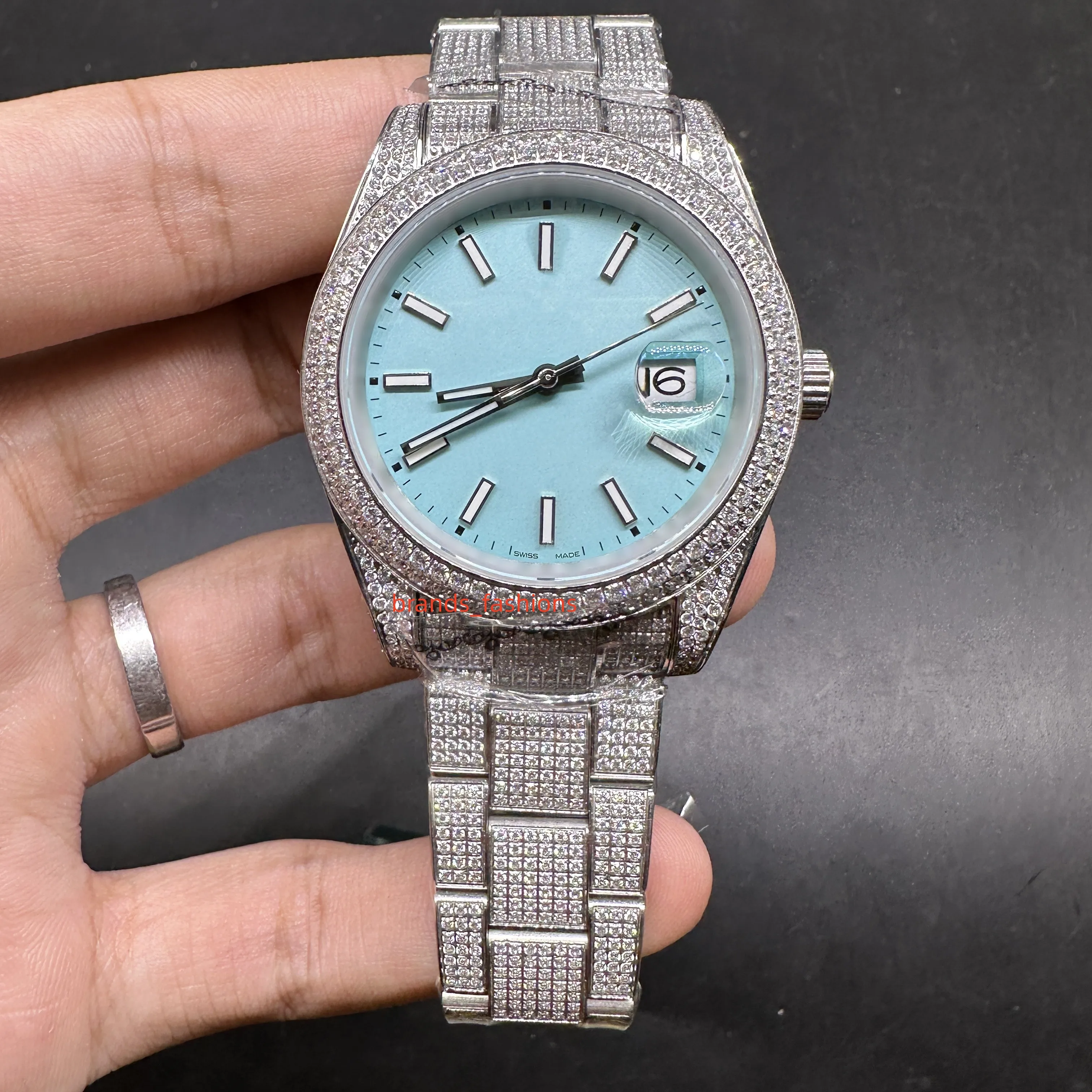 Boutique Men's Mechanical Watch Silver Diamond Fashion Watch Hip-Hop Rap Style Populära klockor