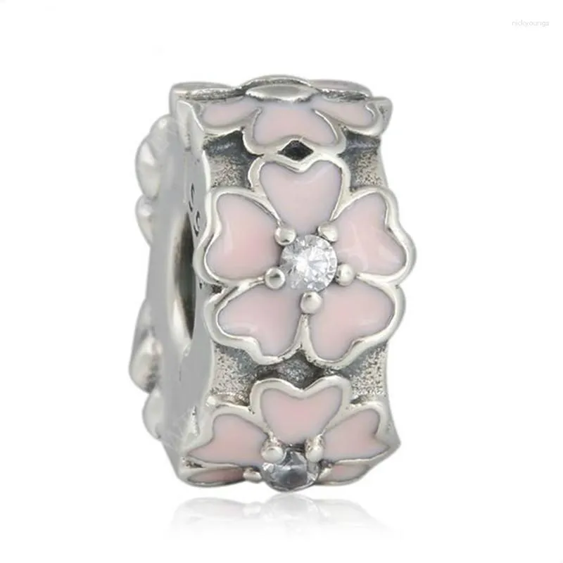 Losse Edelstenen Lente Sleutelbloem Clip Charm Kralen 925-Silver Roze Emaille Bloem Stopper Fit Armbanden Diy Fijne Sieraden