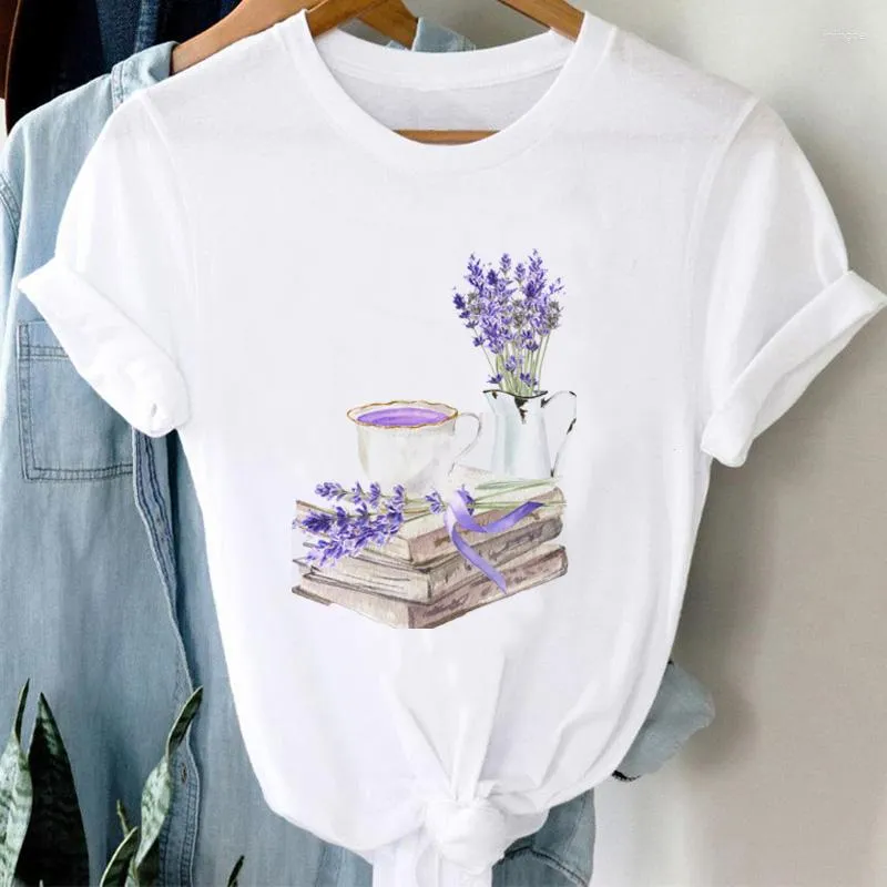 Women's T-skjortor Kort ärm Summer Sweet and Cute Flower Print Casual T-shirt Top Basic Fashion Cartoon Mönster Kläder T-Shi