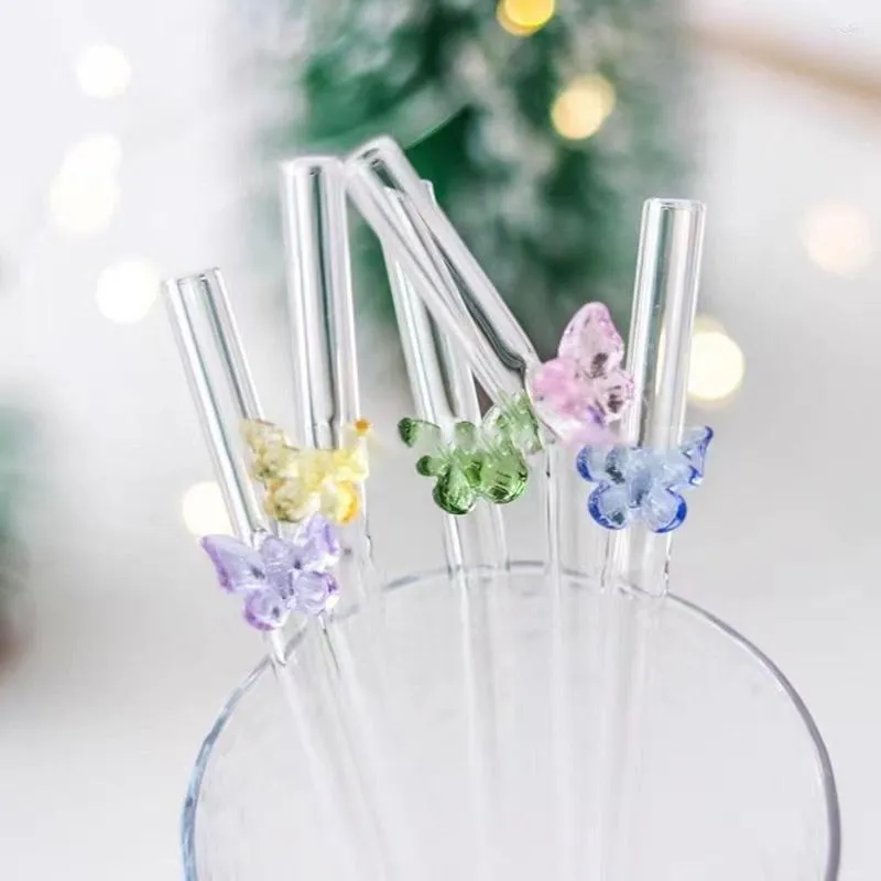 Reusable Bar Tool Drinkware Party Straight Bend Straws Drinking Straw  Butterfly Glass Straws Clear Straws