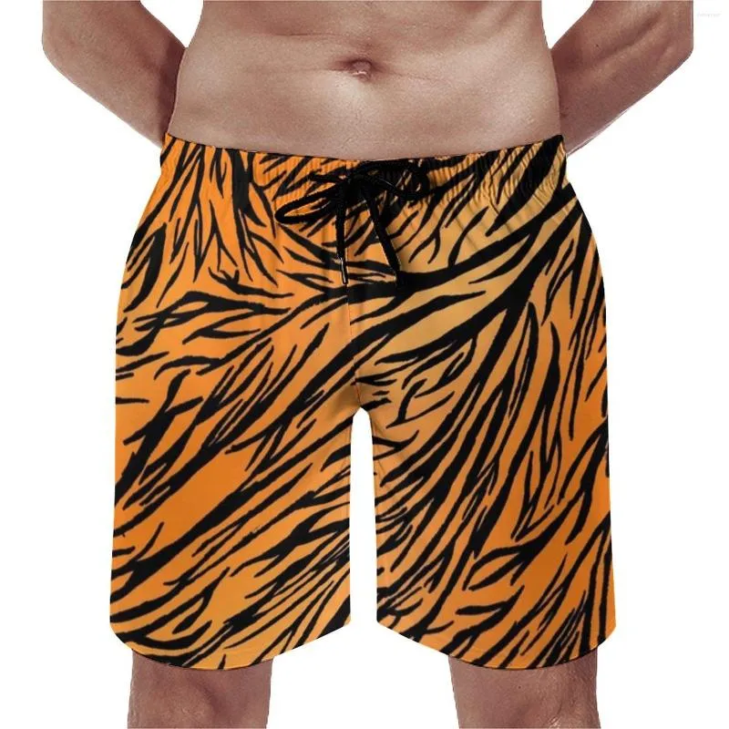 Men's Shorts Cool Tiger Print Board Summer Black Stripes Classic Short Pants Male Surfing Quick Dry Custom Swim Trunks