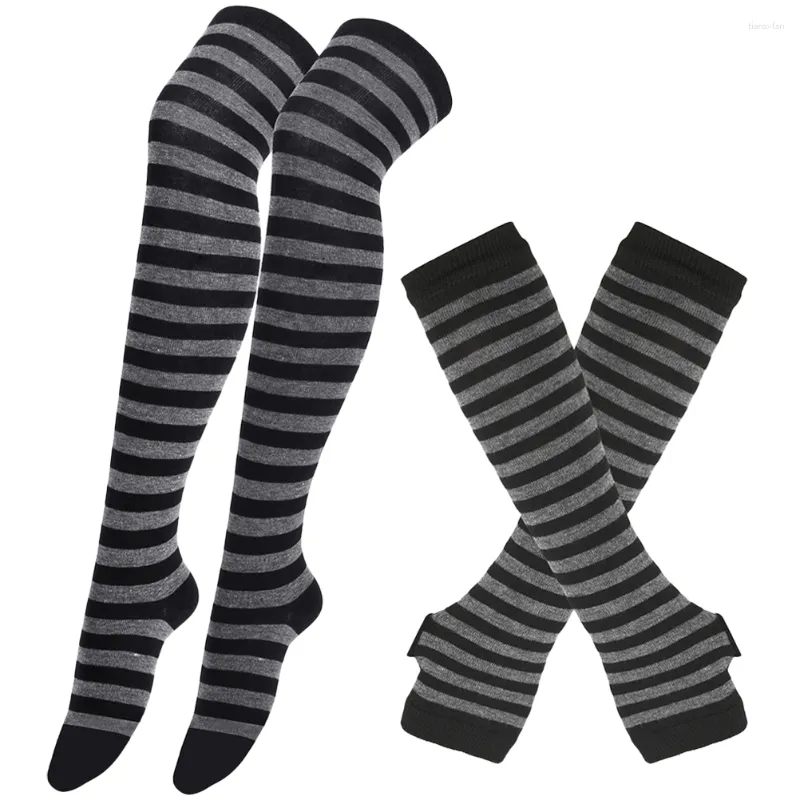 Knee Pads Striped Glove Stockings Warm Socks Women Long Sleeves Gloves Supple Covers Elastic Leg High Polyester Spandex Tube Women's