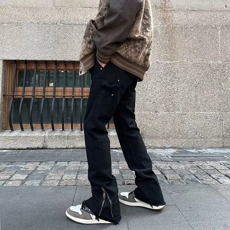 Mens Pants Ankle Zipper Black Streetwear Joggers Men Cargo Pants