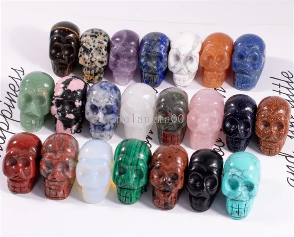 Party Decoration 1 Inch Crystal quarze Skull Sculpture Hand Carved Gemstone Statue Figurine Collectible Healing Reiki Halloween