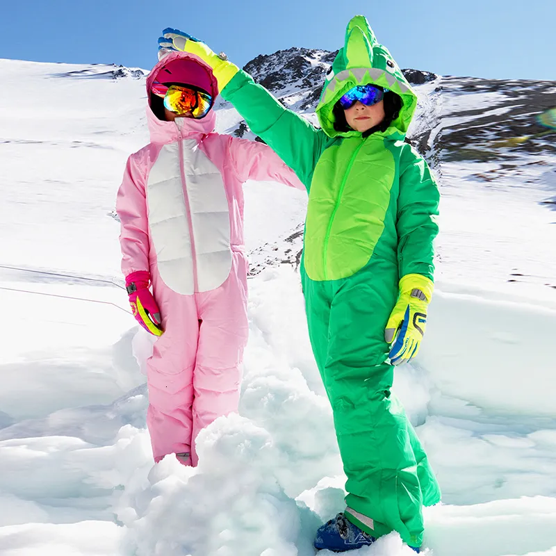 Skiing Suits Children Ski Suit Winter Warm Outdoor Snowboard Jacket Jumpsuit Cartoon Kids Snow Pants Windproof Waterproof 230828