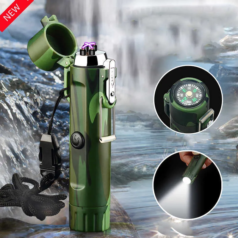 2022 New Metal Flameless Double Arc Plasma USB Lighter Suitable For Outdoor Camping Survival Waterproof And Windproof FQ91
