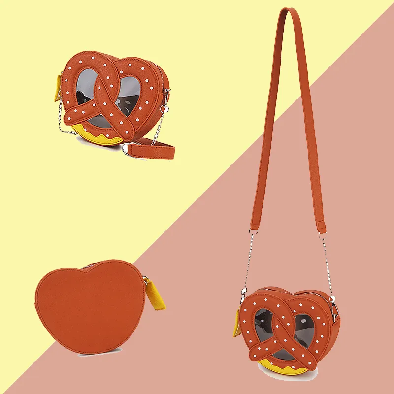 Pretzel Bread Shoulder Bag for Women Cute Food Shape Crossbody Bag Brown Acrylic Clutch Vintage Style