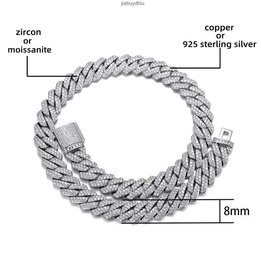 2023 echtes S925 Sterling Silber d Vvs Moissanit Iced Out kubanische Gliederkette 6 7 8 9 Zoll 16 18 Zoll 20 22 24 26 Zoll Halskette Armband