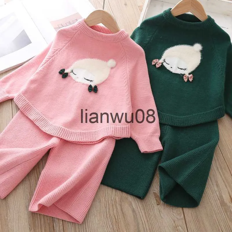 Clothing Sets 2023 Autumn Winter Knitted Sweater Set For Kids Girls Cute Cartoon Outfits Outerwear Clothes Suit Little Baby Girl Clothing Set x0828