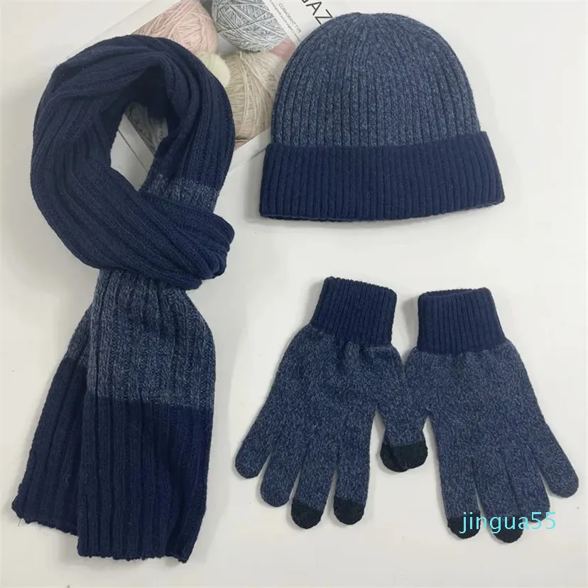 Scarves Winter wool and velvet warm hat suit knitted hats scarves gloves men s 3 piece set