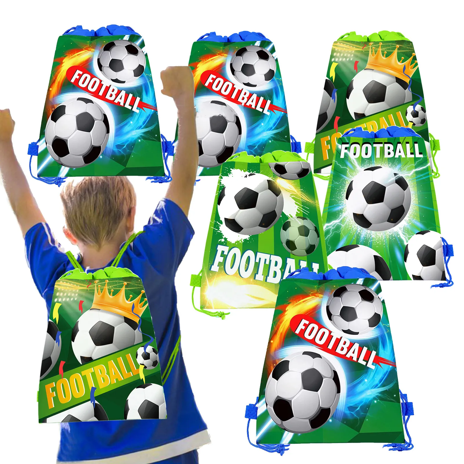 Cadeau Wrap 8/16/24/30/40 / 50pcs Football Party Sacs-cadeaux non tissés Joyeux anniversaire Décor Enfants Garçon Poches à cordon Sac décoratif 230828