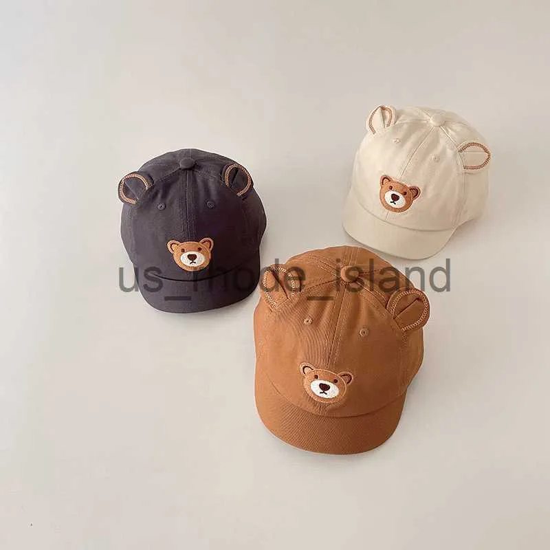 Cute Bear Cartoon Baseball Caps For Toddlers Solid Color Peaked